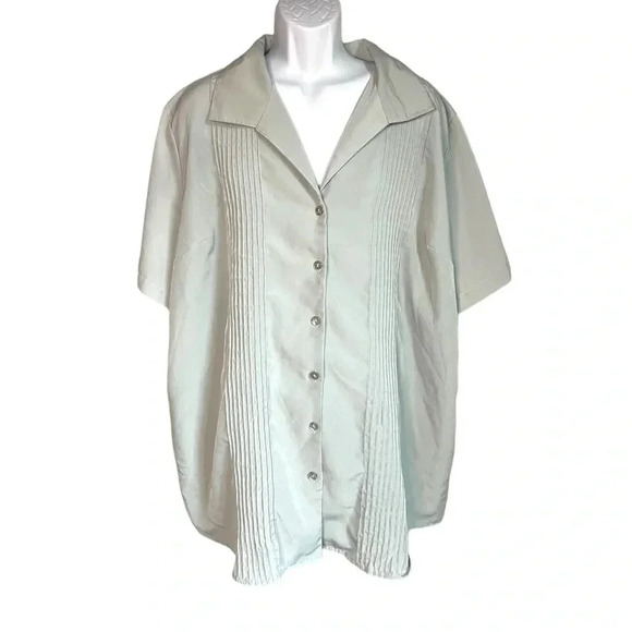 Only Necessities 3X Button Down Short Sleeve Blouse - Light Green - Picture 7 of 7